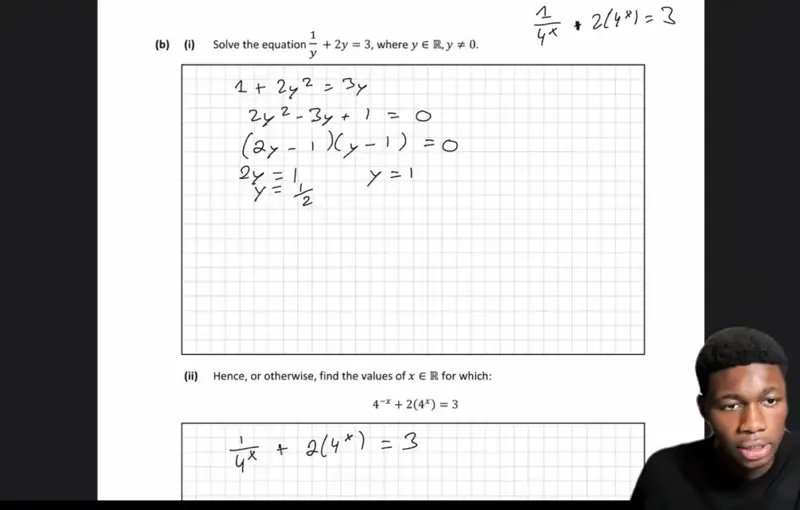 A live online maths class, worked solution on screen