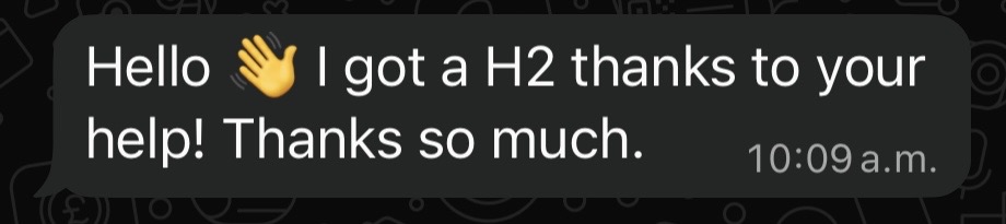Student message: I got a H2 thanks to your help