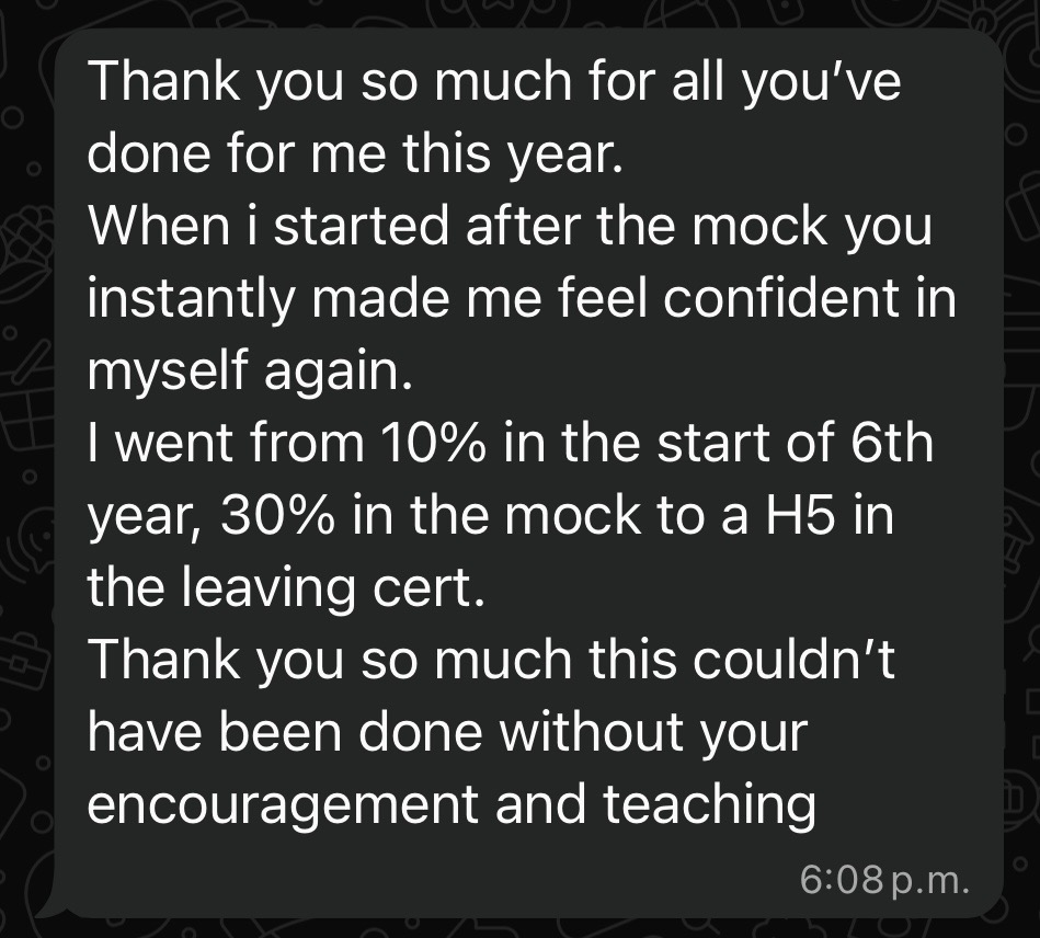 Student message: from 10 per cent at the start of 6th year to a H5