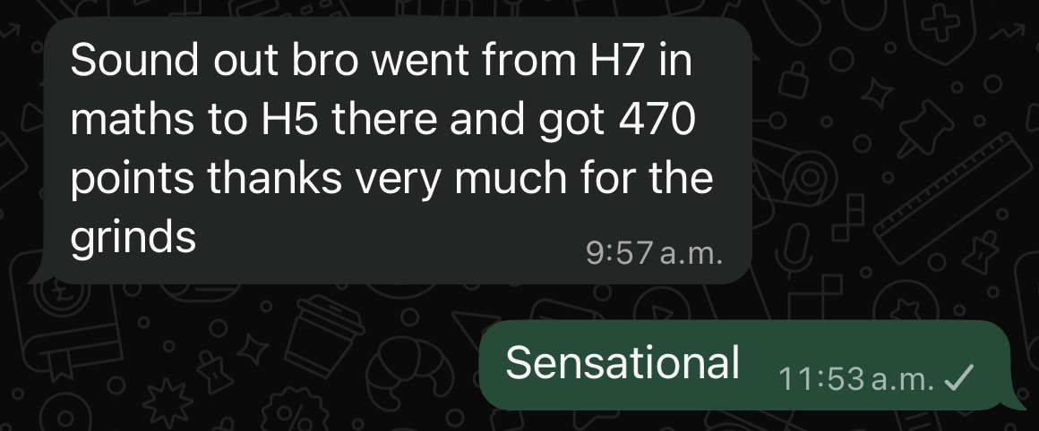Student message: from H7 in maths to H5 and 470 points