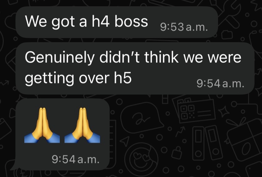 Student message: did not think we were getting over a H5, got a H4